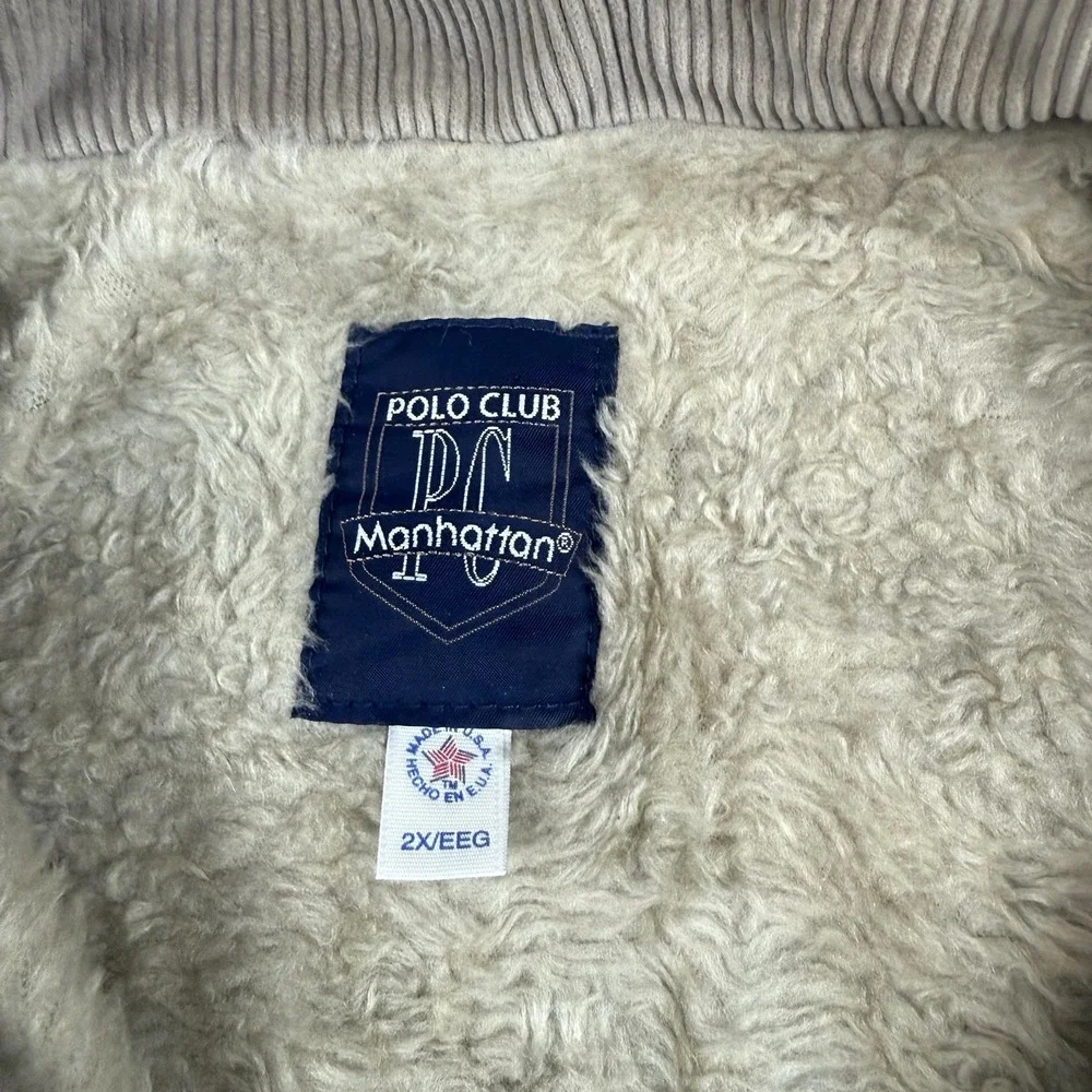 Vintage Polo Club Manhattan Corduroy Sherpa Lined Jacket Mens 2XL Beige USA